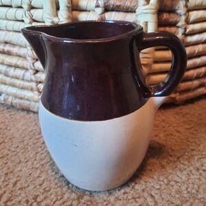 Vintage Roseville Stoneware Pottery Brown Cream Pitcher Vase Decor Farmhouse 6"
